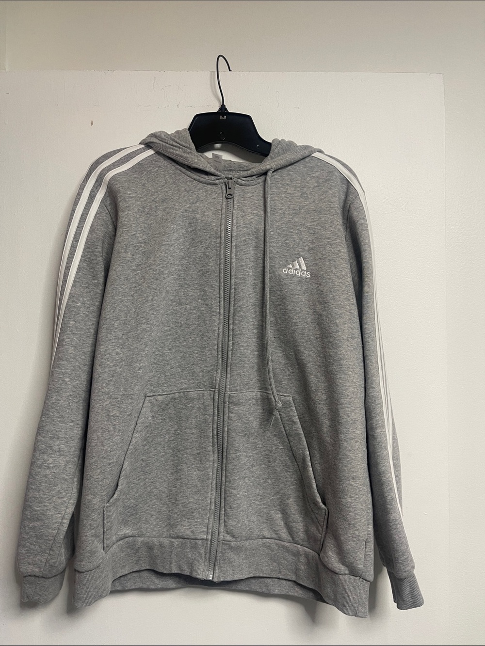 adidas Grey Zip Hoodie with White Three Stripes